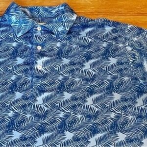 Donald Ross mens Golf Polo shirt SZ M Tropical Leaf AOP Blue TPC Logo Piper Glen